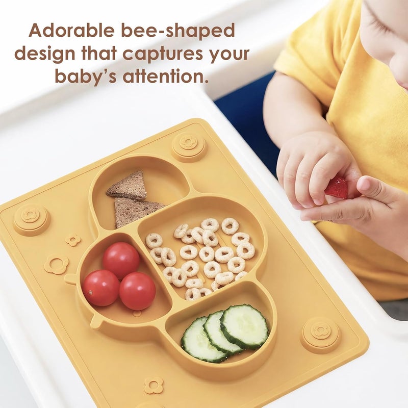 ROCCED Suction Plates for Baby Placemat Spoon Fork Set for Toddlers, Silicone Baby Plates with Suction Baby Dishes for Kids Plates-mustard - Image 3